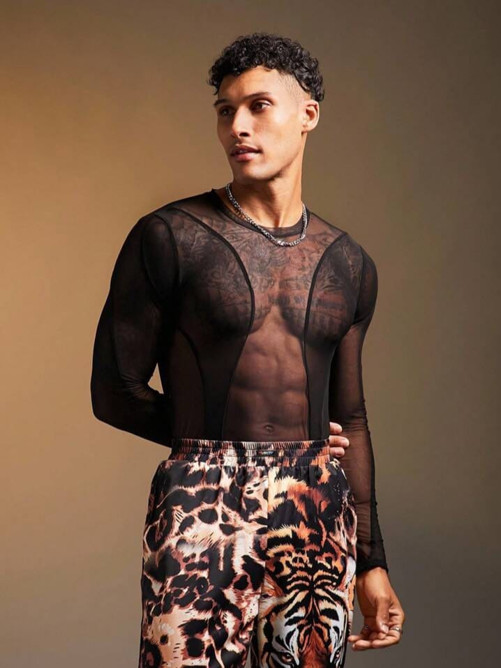 Bonga Boys Men's Mesh Sheer Elastic Black Bodysuit